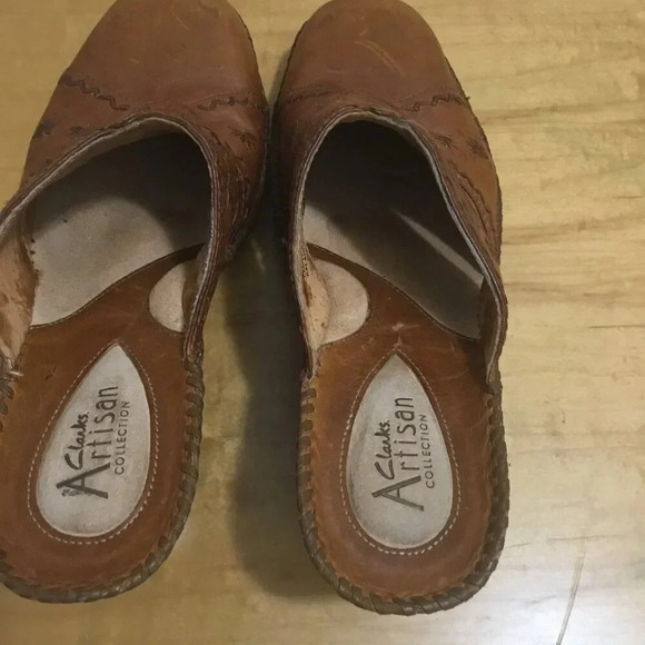 Clarks Artisan 9 M Leather Wedge Mules Chestnut Brown Women's Slip On Shoe - Picture 5 of 11
